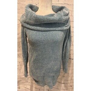 WHBM White House Black Market Aqua chenille Sweater cowl neck off shoulder XS